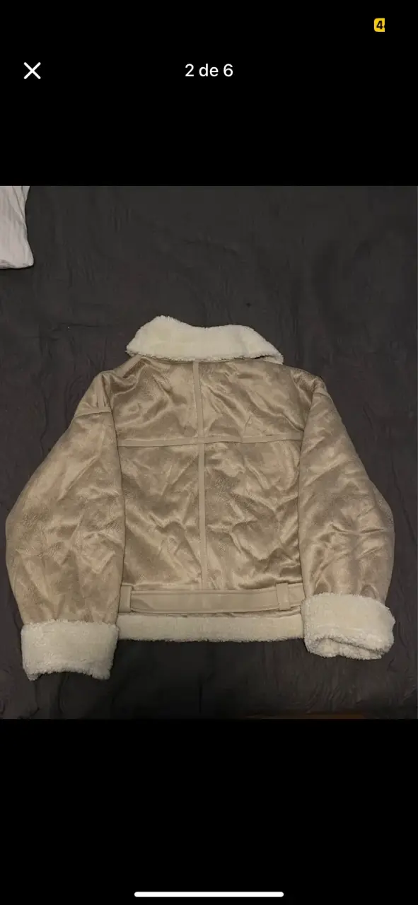 Chaqueta acolchada beige con corderito - 2
