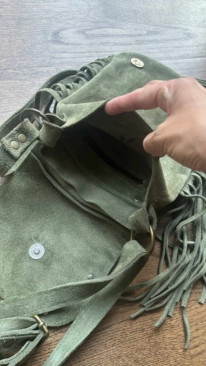 Cartera de reno  verde con flecos - 2