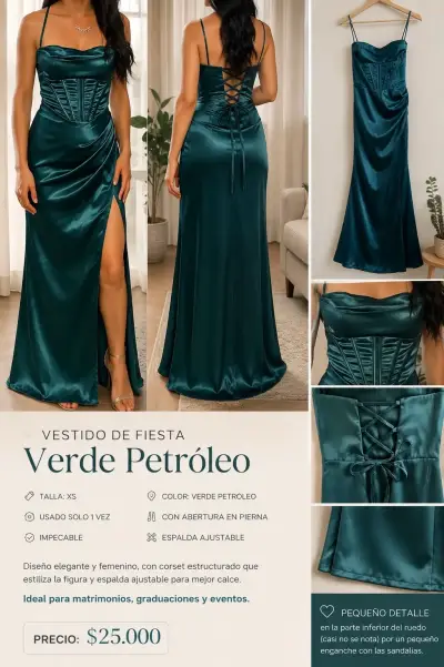 Vestido largo verde esmeralda - miniatura 1