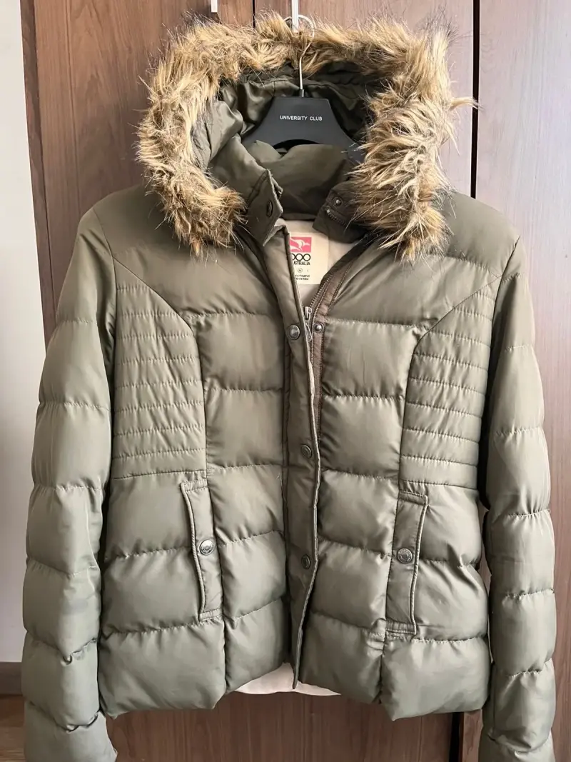 Parka verde mujer con capucha de pelo M - 3