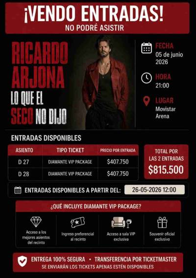 Entradas VIP Ricardo Arjona - miniatura 1
