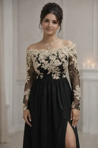 Vestido elegante negro con encaje - miniatura 1