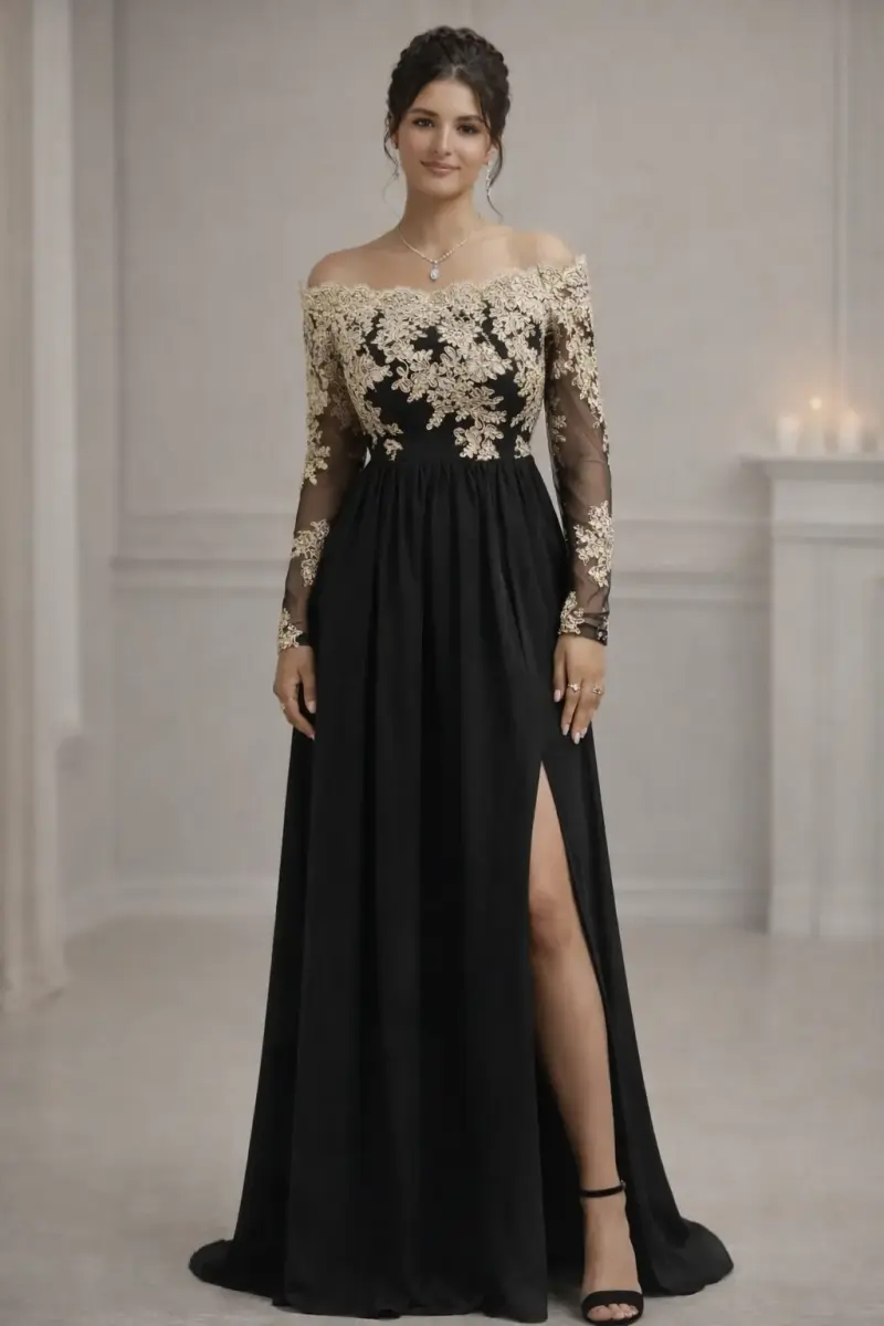 Vestido elegante negro con encaje - 2