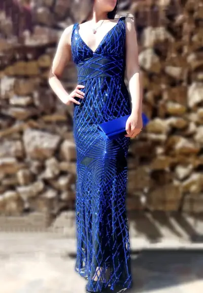 Vestido de gala azul elegante - miniatura 1