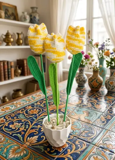 Flores a crochet en maceta - miniatura 1
