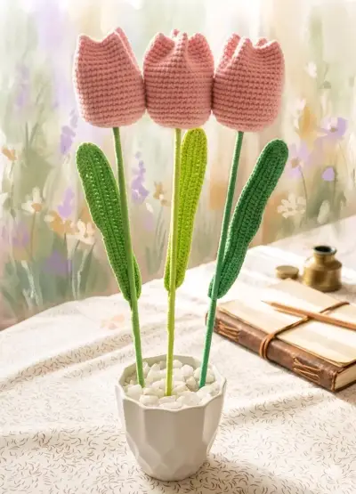 Flores a crochet en maceta - miniatura 4