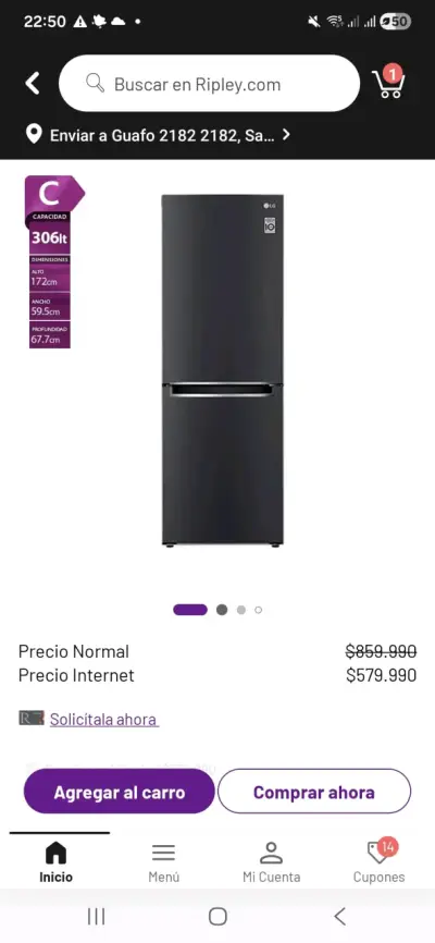 Refrigerador LG 306L negro - miniatura 1