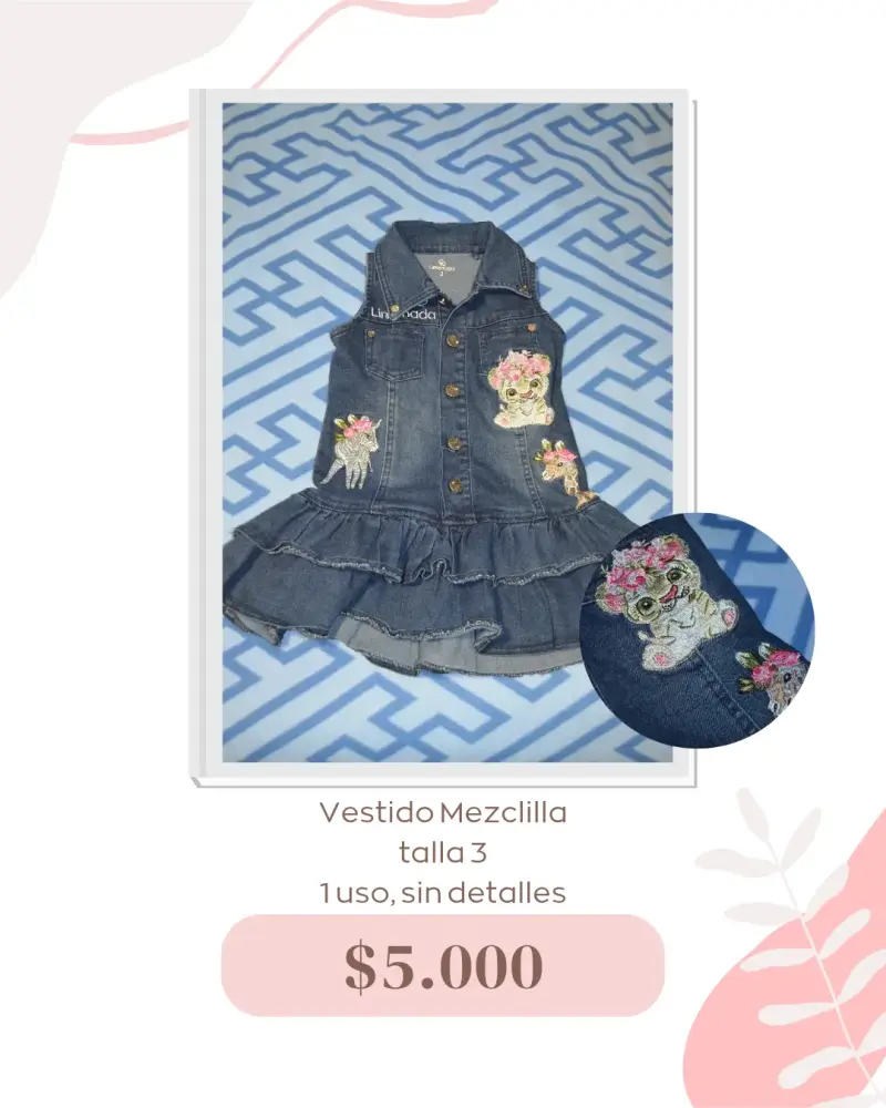 Vestido de mezclilla bordado infantil - 3