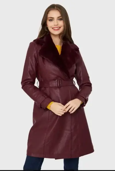 Chaqueta Midi Ecocuero Burdeo Nicopoly - miniatura 1