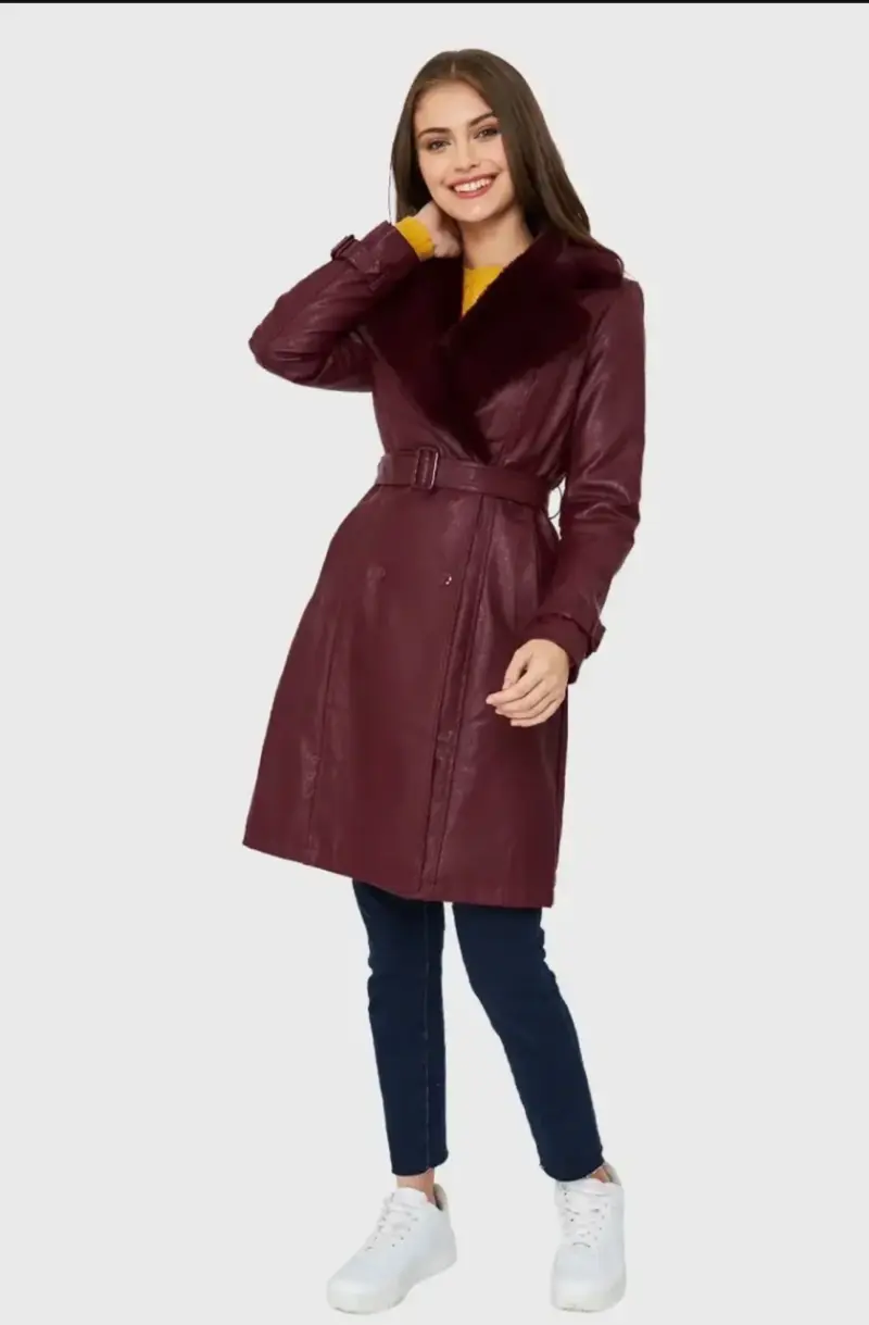 Chaqueta Midi Ecocuero Burdeo Nicopoly - 2