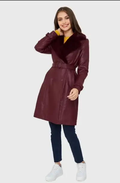 Chaqueta Midi Ecocuero Burdeo Nicopoly - miniatura 2