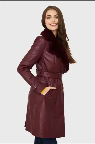 Chaqueta Midi Ecocuero Burdeo Nicopoly - miniatura 3