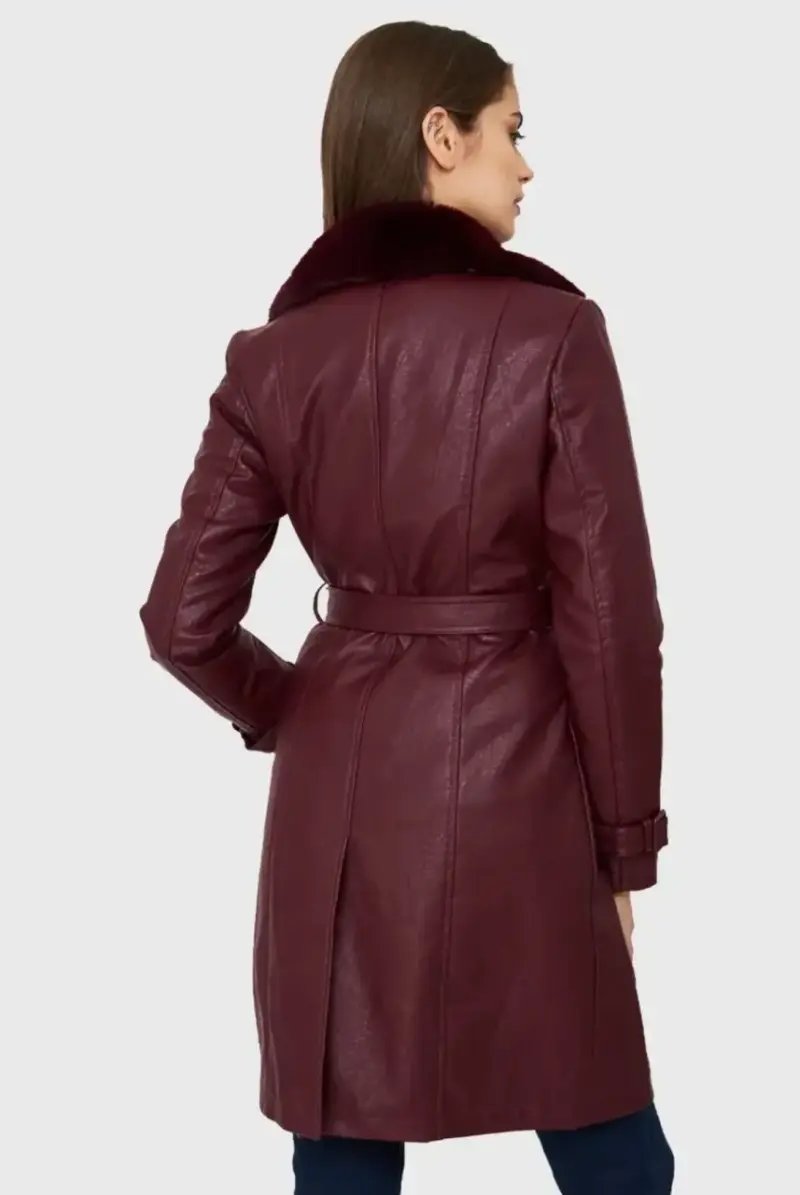 Chaqueta Midi Ecocuero Burdeo Nicopoly - 4