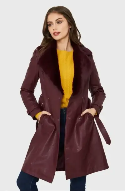 Chaqueta Midi Ecocuero Burdeo Nicopoly - miniatura 5