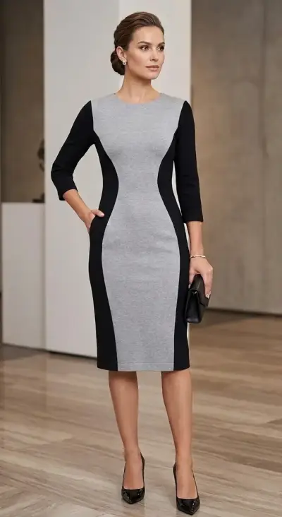 Vestido gris y negro elegante - miniatura 1