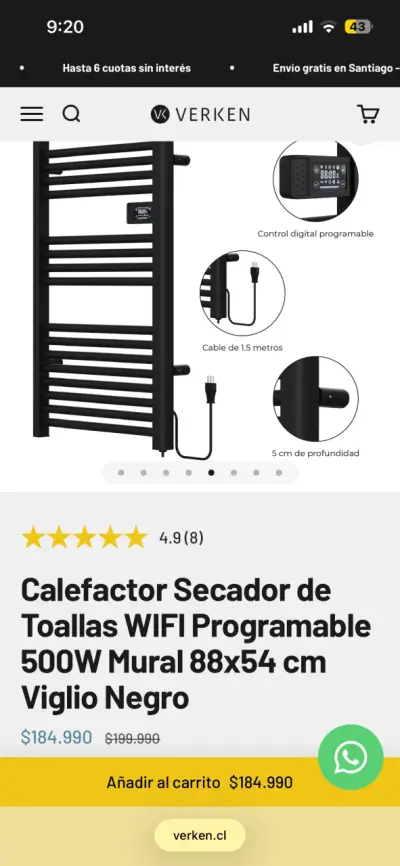 Calefactor de Toallas Vesubio Negro - miniatura 4