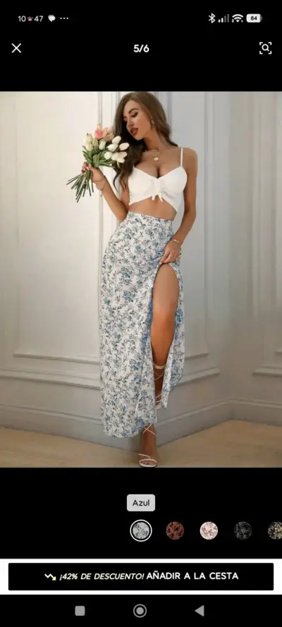 Falda larga floral azul - miniatura 2