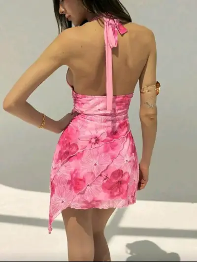 Vestido corto floral rosado - miniatura 2