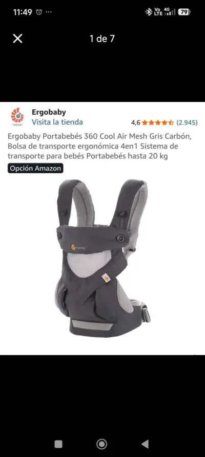 Portabebés gris Ergobaby+ cobertor lluvia y frío. - miniatura 2