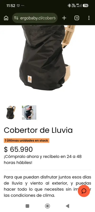 Portabebés gris Ergobaby+ cobertor lluvia y frío. - miniatura 4