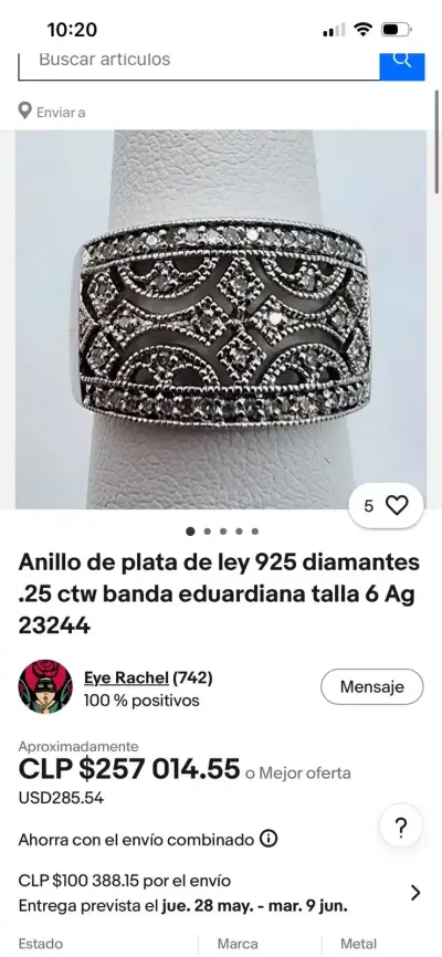 Anillo de plata con puntos de diamantes - miniatura 2