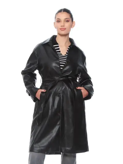 Abrigo negro de ecocuero Wados nuevo talla L - miniatura 1
