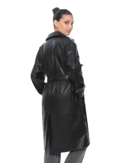 Abrigo negro de ecocuero Wados nuevo talla L - miniatura 2