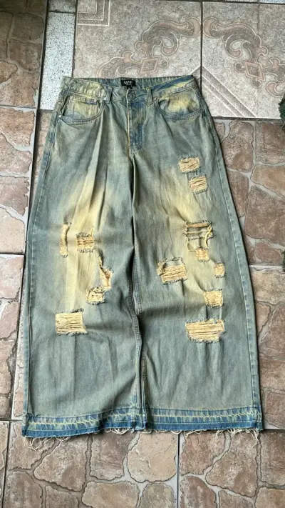 Jeans anchos con diseño desgastado talla 42 - miniatura 1
