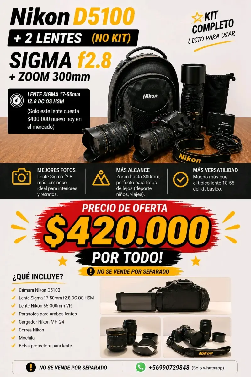 Kit cámara Nikon D5100 y lentes - 1