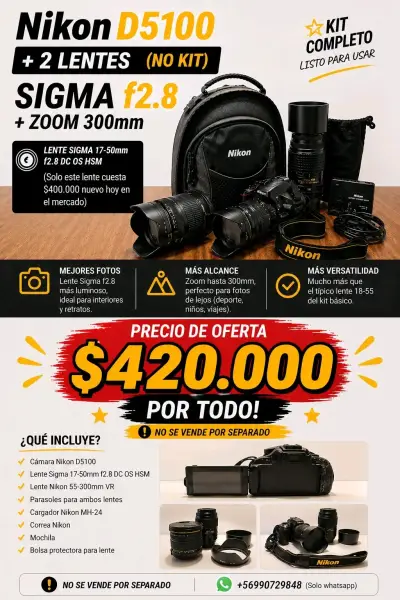 Kit cámara Nikon D5100 y lentes - miniatura 1