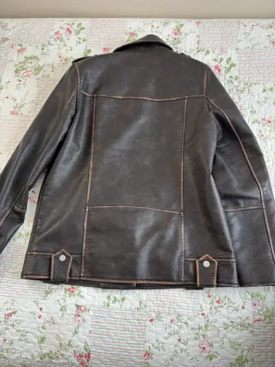 Chaqueta biker de cuero marrón - miniatura 4