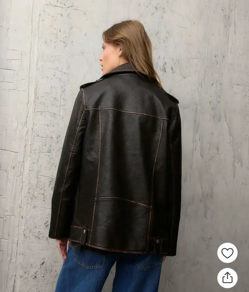 Chaqueta biker de cuero marrón - 5