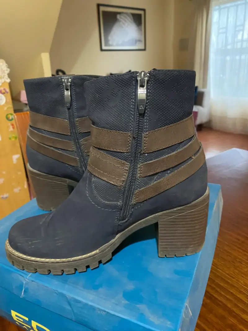 Botines azul con tacón ancho - 5