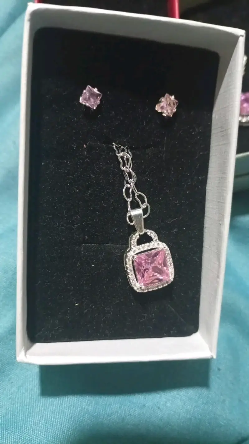 Set collar y aros con piedra rosada - 3