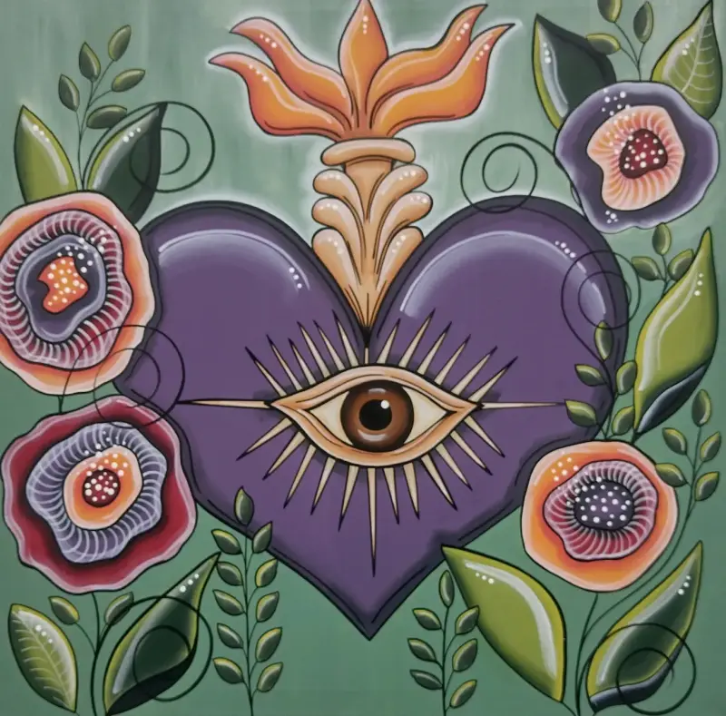 Cuadro de arte folk floral