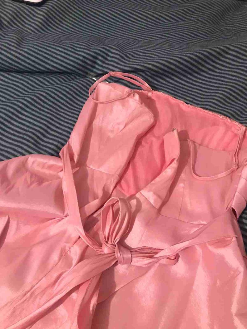 Vestido rosado con encaje talla L nuevo - 3
