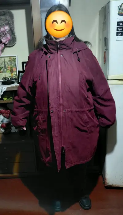 Parka impermeable color burdeo talla 3XL - miniatura 5
