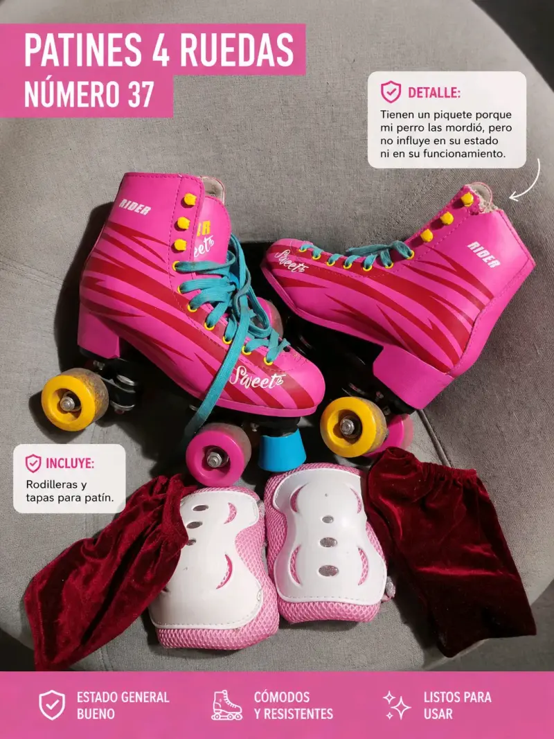 Patines 4 ruedas rosas talla 37