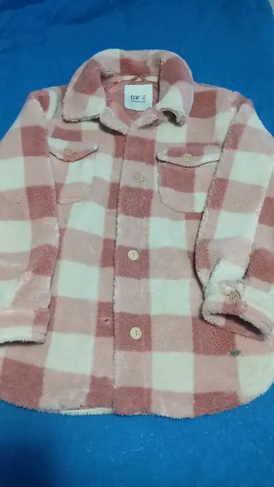 Chaqueta de lana rosada a cuadros - miniatura 1
