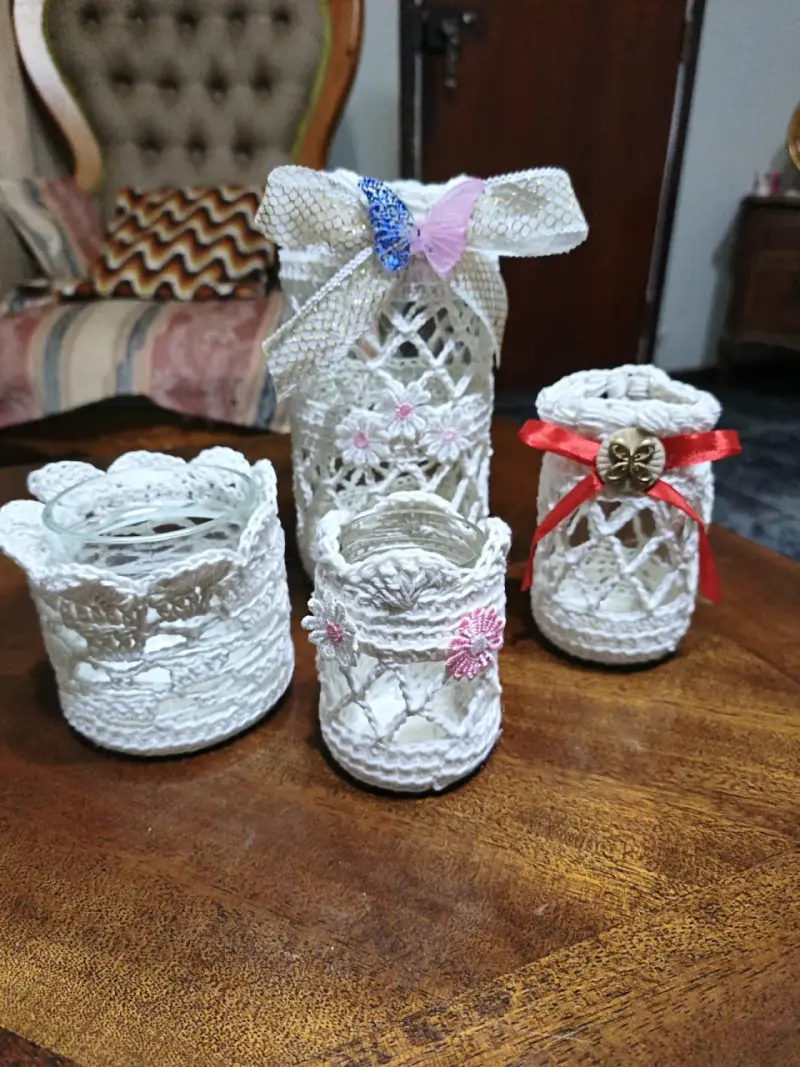 Frascos decorativo con crochet - 2