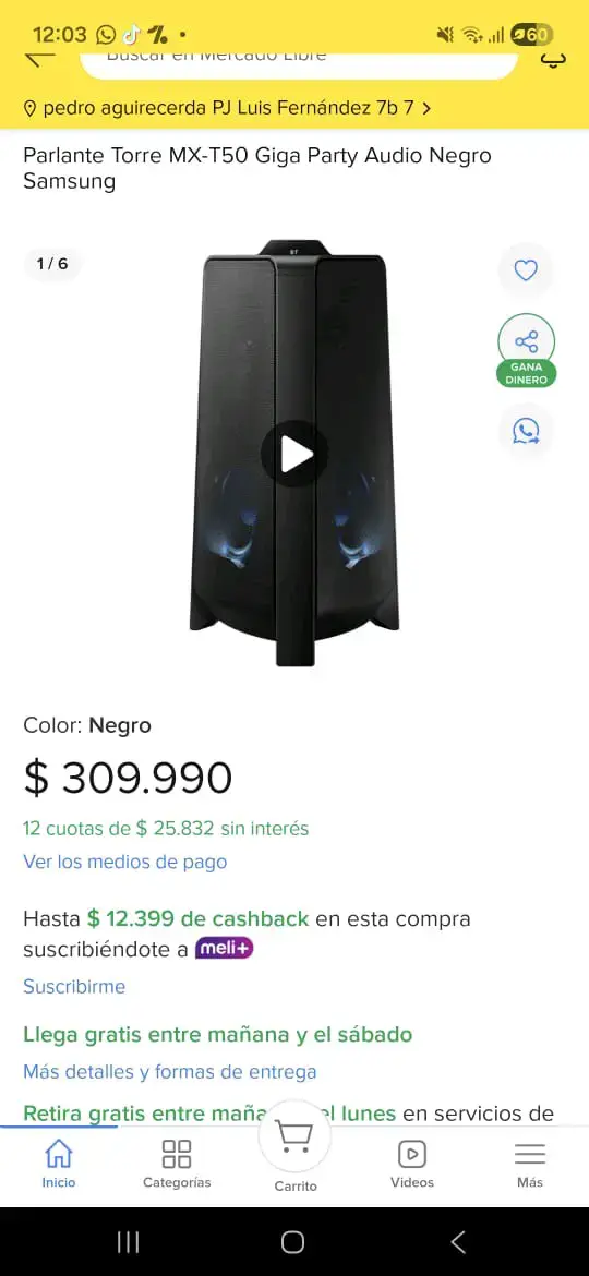 Parlante Torre Samsung MX-T50 Negro