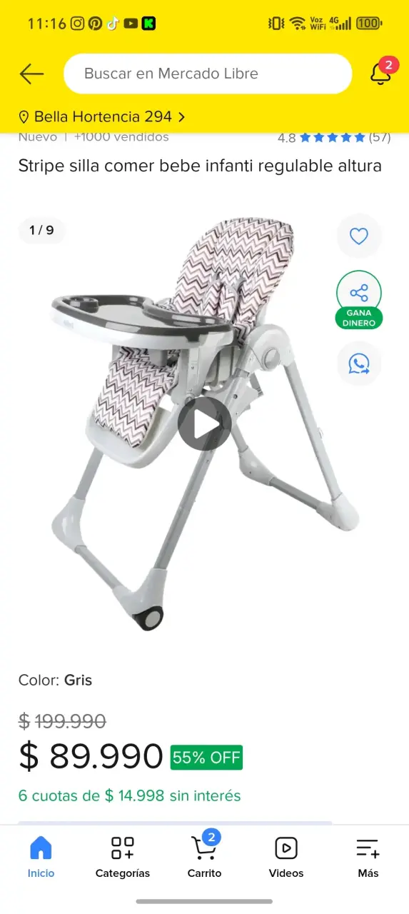 Silla comer bebé Infanti gris