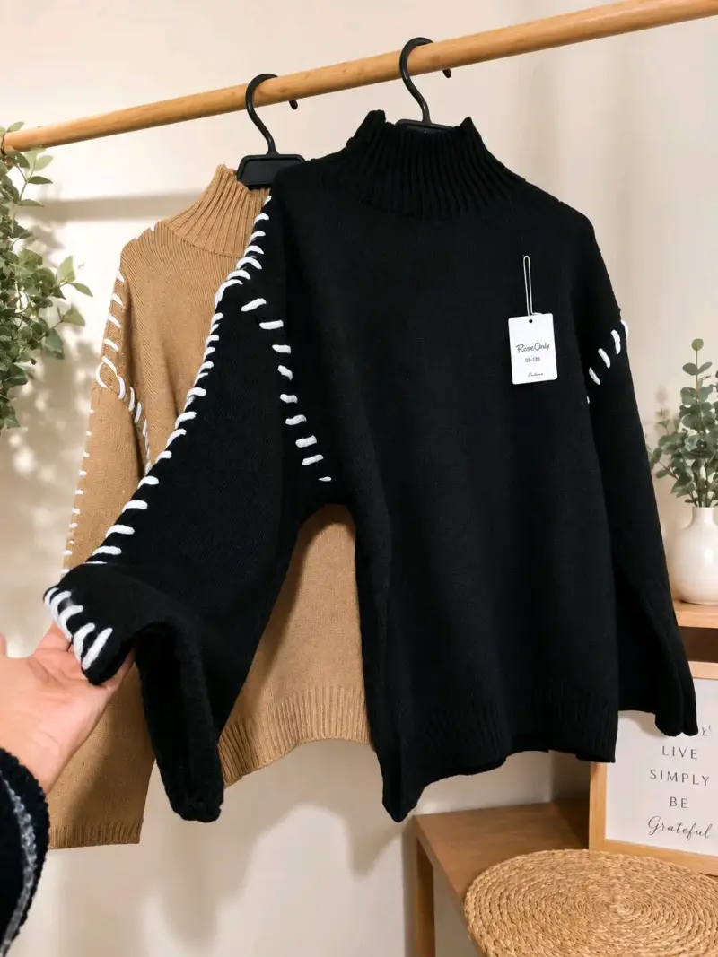 Sweater negro con detalles blancos