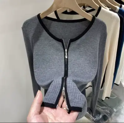Cardigan gris con cierre - miniatura 1