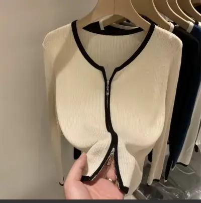Cardigan gris con cierre - miniatura 2