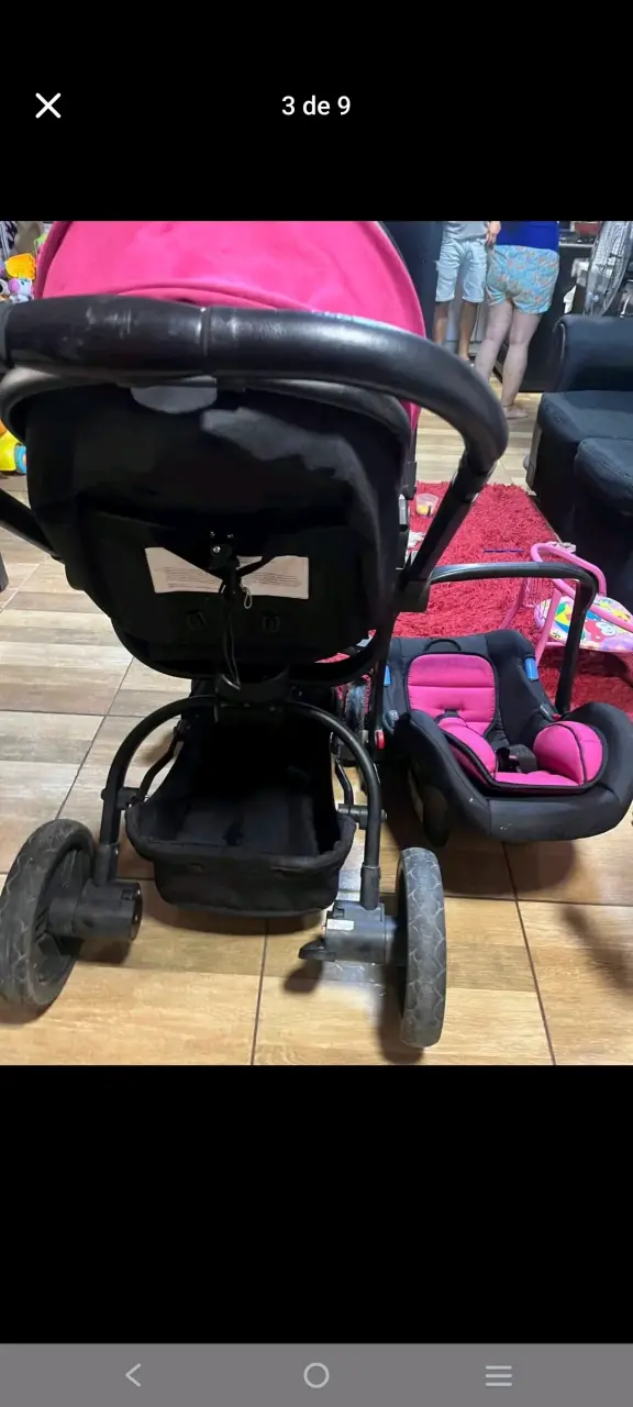 Asiento para auto bebé rosado y coche - 4