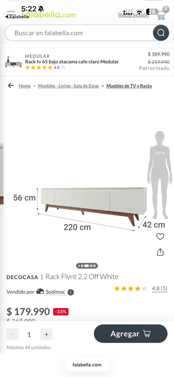 Mueble TV minimalista blanco 2,20m - 6