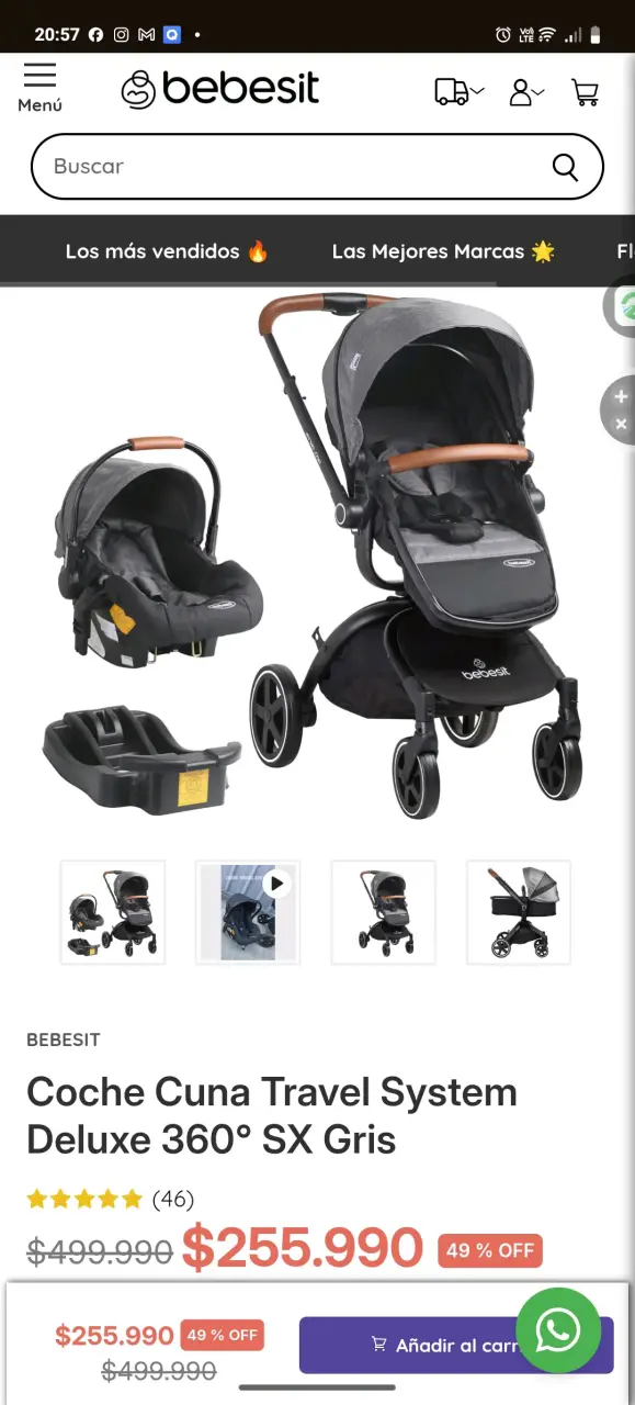 Coche de bebé plegable gris babisec 360° - 6