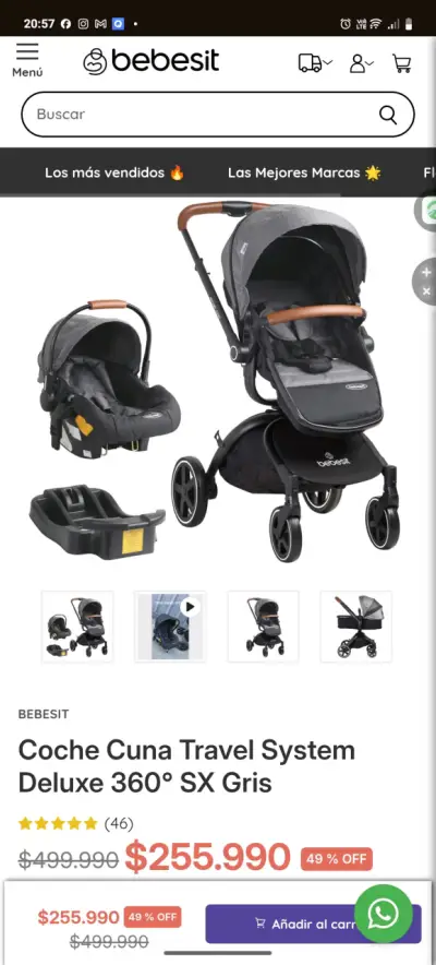 Coche de bebé plegable gris babisec 360° - miniatura 6