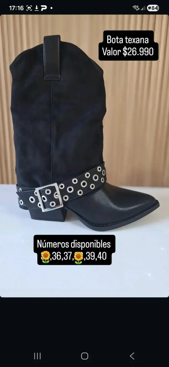Bota texana negra con hebilla